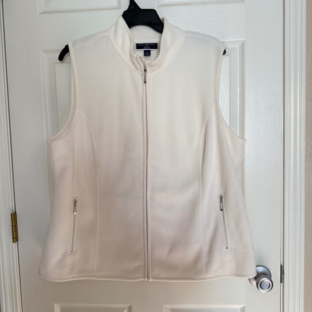 Karen Scott Sport Woman Fleece Vest Cream White Full Zip Mock Neck Plus Size 1X